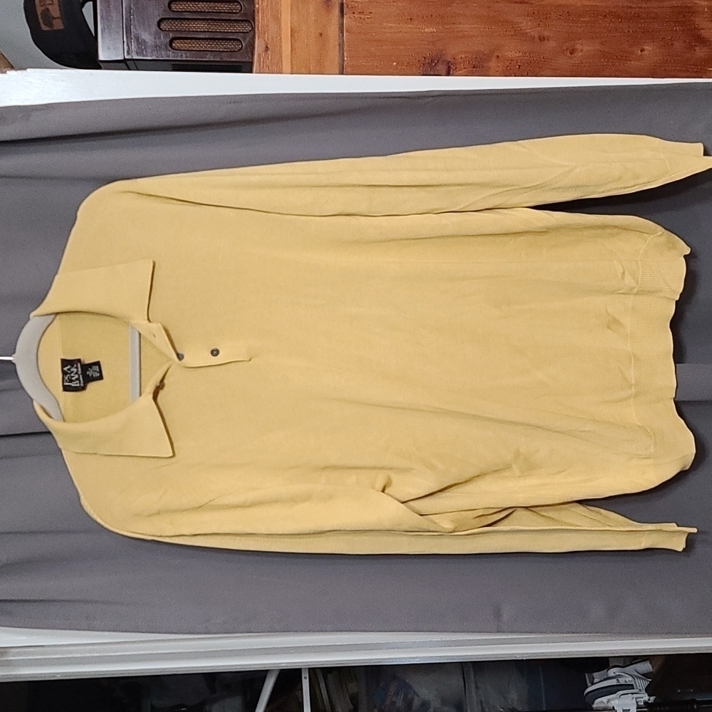 JoS A Banks Men's Sweater Gold Lightweight Collared 100% Silk Size XL EUC